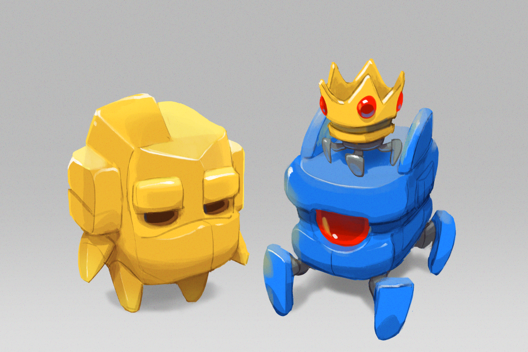 alternate_costume crown crown_(nuclear_throne) crystal_(nuclear_throne) cyclops grey_background justin_chan no_humans nuclear_throne official_art one-eyed red_eyes revision robot robot_(nuclear_throne)