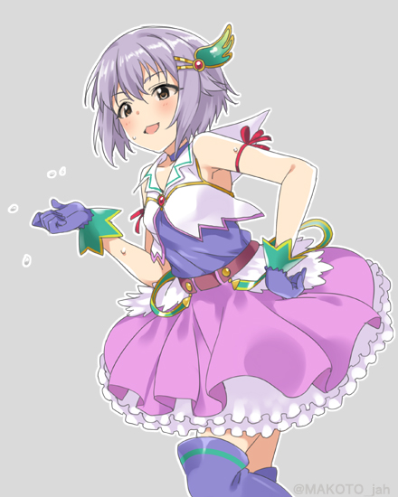 blush dress gloves idolmaster idolmaster_cinderella_girls koshimizu_sachiko mizuki_makoto short_hair skirt violet_hair yellow_eyes