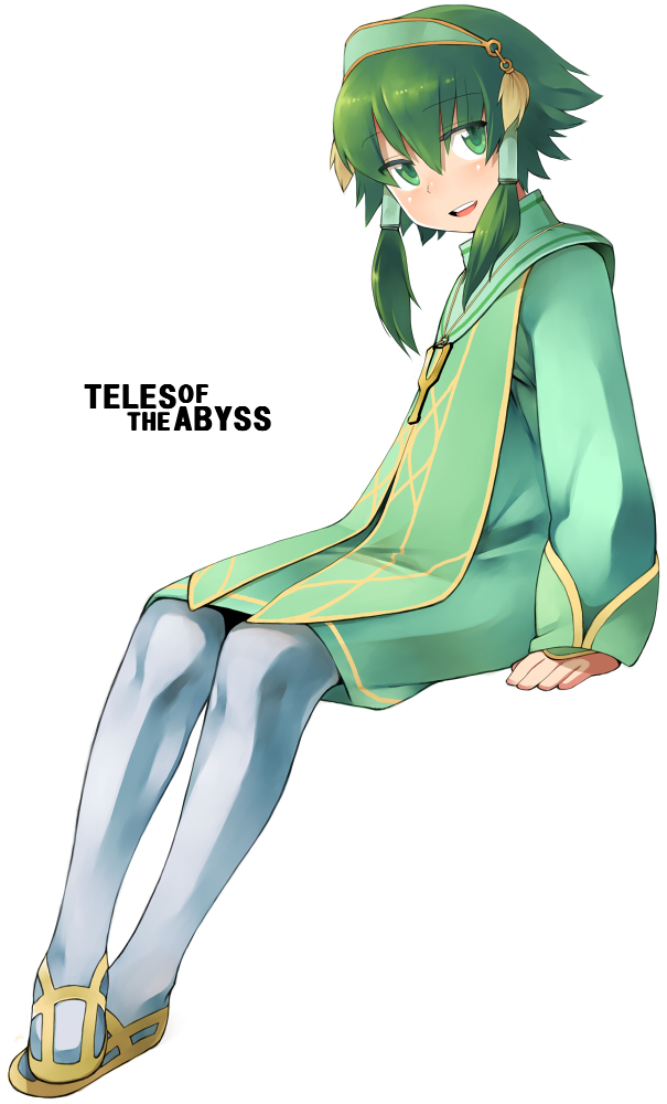 androgynous bad_id blush crossdressing engrish green_eyes green_hair hair_tubes heisa ion male pantyhose ranguage short_hair tales_of_(series) tales_of_the_abyss title_drop trap white_background