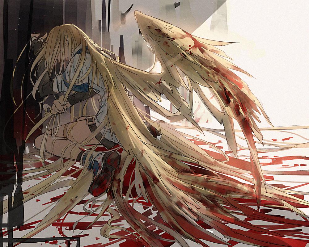 blonde_hair blood guilty_gear millia_rage oro_(sumakaita) prehensile_hair