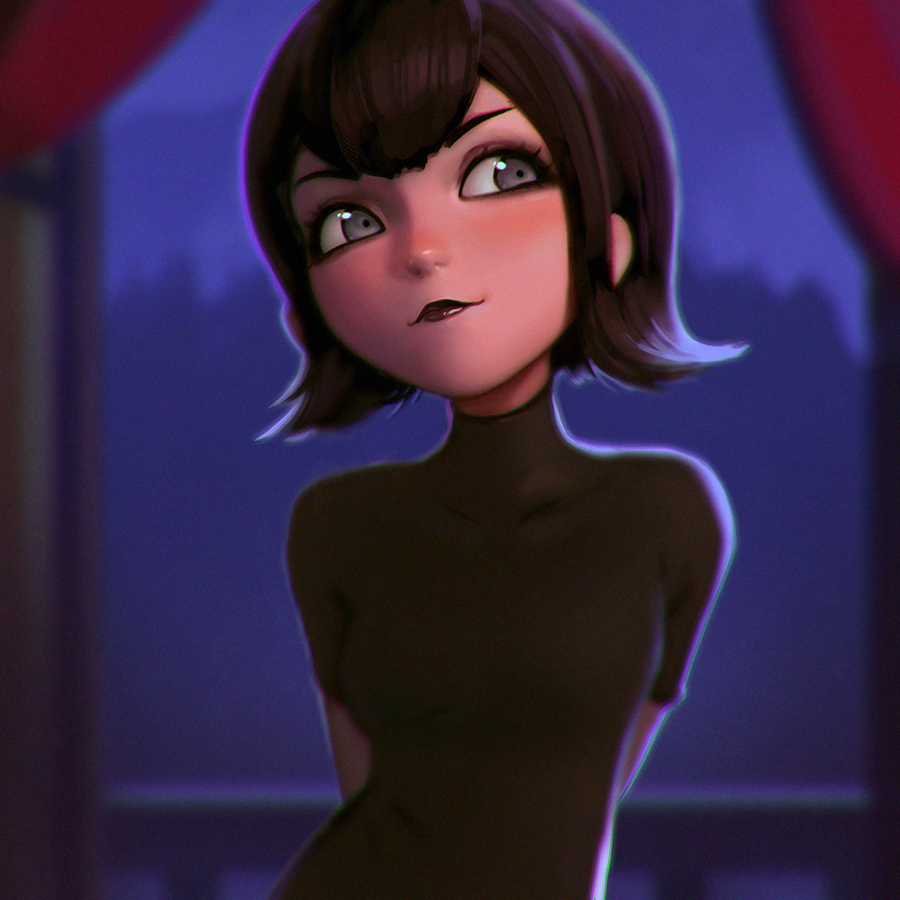 1girl black_eyes black_hair black_lipstick hotel_transylvania ilya_kuvshinov lipstick makeup mavis_(hotel_transylvania) short_hair solo