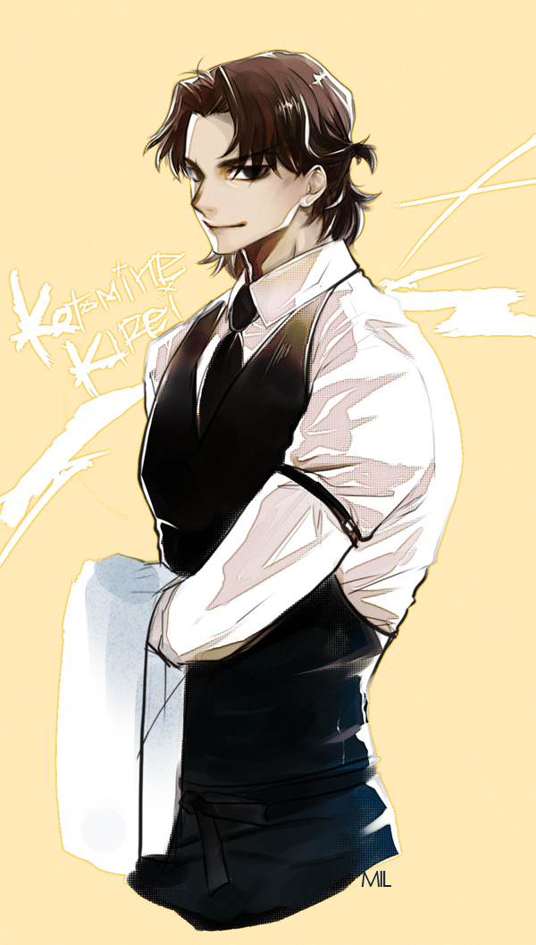 1boy brown_hair butler fate/stay_night fate_(series) kotomine_kirei mil01 solo vest waistcoat