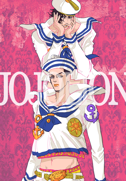 2boys hat higashikata_jousuke_(jojolion) jojo_no_kimyou_na_bouken jojolion kira_yoshikage_(jojolion) multiple_boys sailor sailor_hat tommy