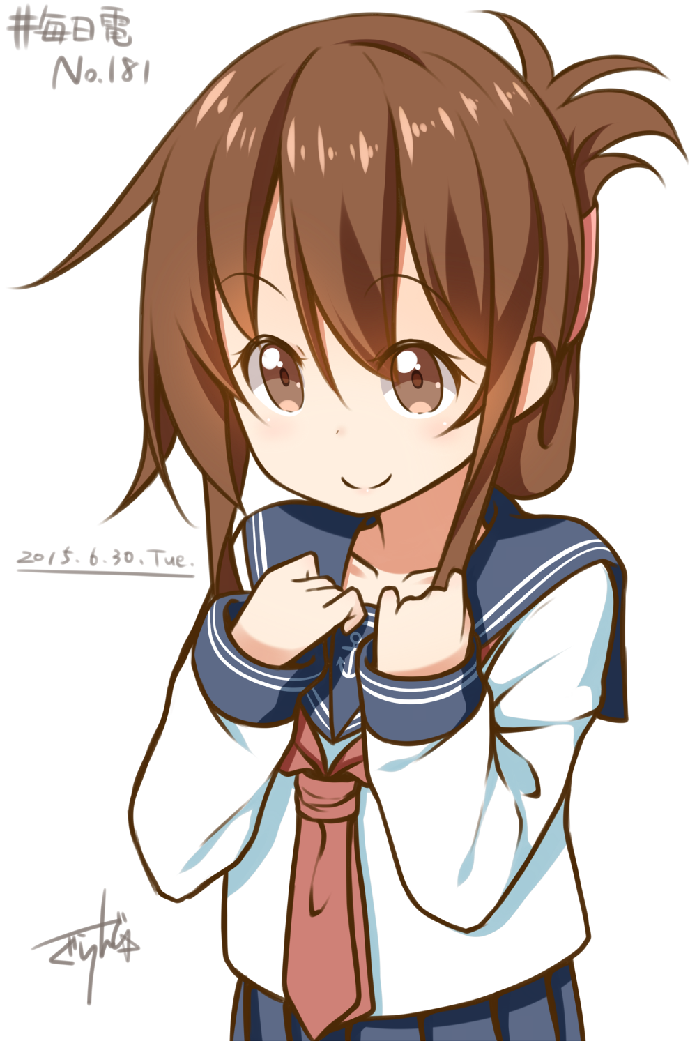 1girl brown_eyes brown_hair folded_ponytail gurande_(g-size) highres inazuma_(kantai_collection) kantai_collection long_hair school_uniform serafuku