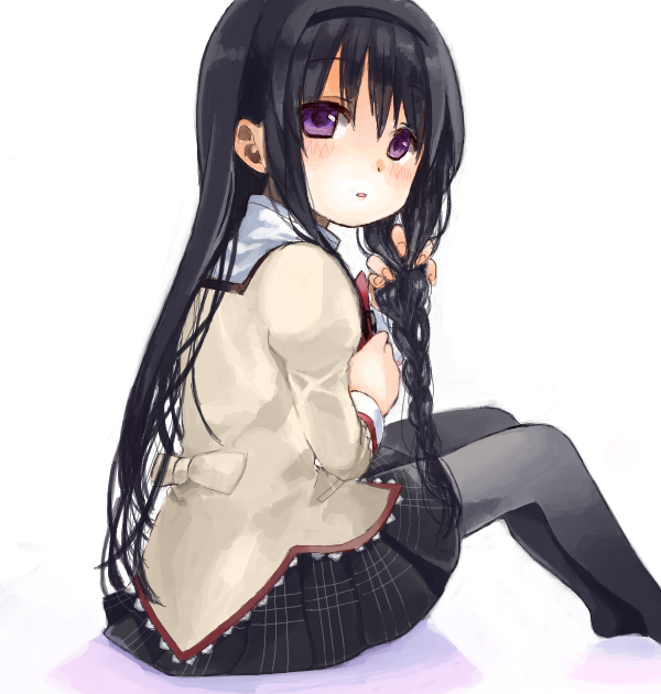 1girl akemi_homura black_hair drawr long_hair mahou_shoujo_madoka_magica riyuko3 school_uniform sitting