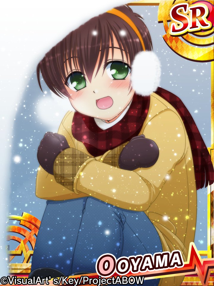 1boy angel_beats! brown_hair earmuffs green_eyes ikeda_jun_(aquaqua) mittens ooyama_(angel_beats!) scarf school_uniform short_hair snow