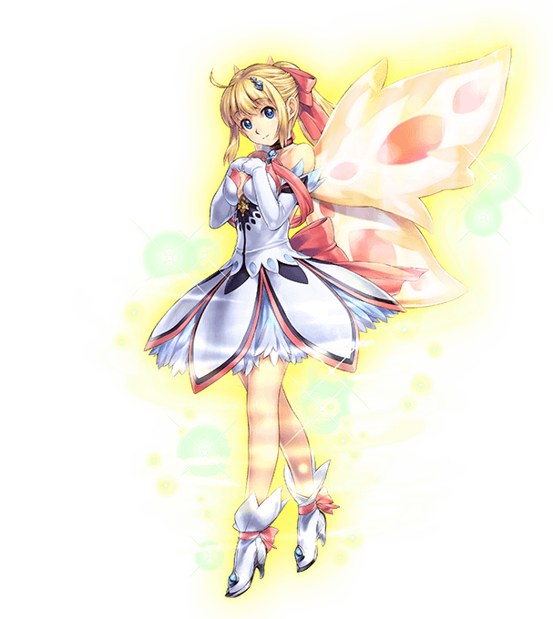 bare_shoulders blonde_hair blue_eyes boots bridal_gauntlets dress fairy fairy_wings hair_ornament jewelry long_hair looking_at_viewer necklace original ponytail ribbon smile uchiu_kazuma wings