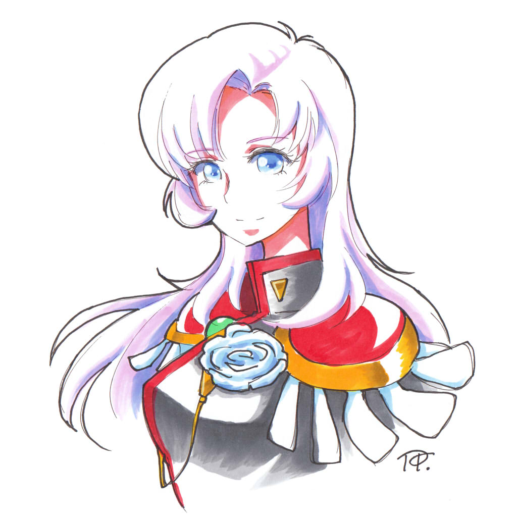 1girl blue_eyes eyelashes gachiling happy long_hair looking_at_viewer portrait shoujo_kakumei_utena simple_background sketch smile solo tagme tenjou_utena uniform white_background