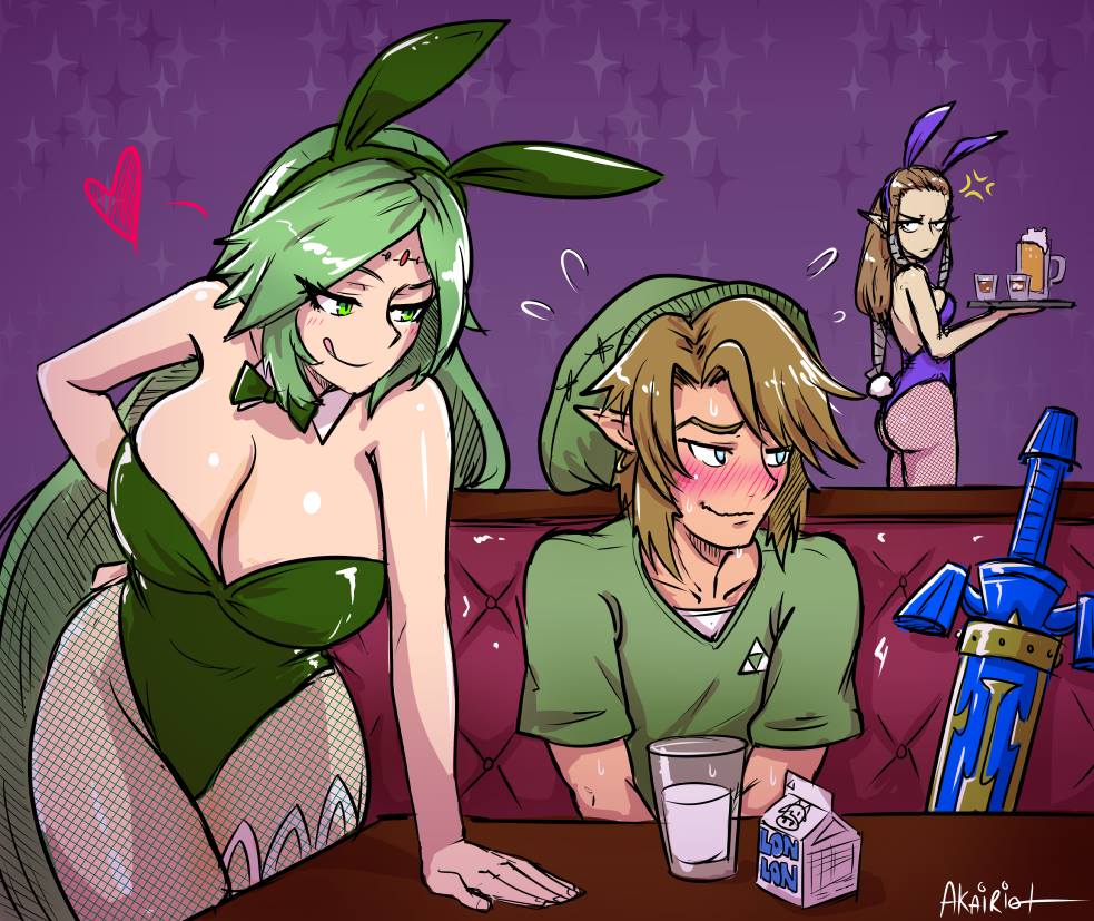 1boy 2girls :p :q akairiot alcohol anger_vein angry animal_ears annoyed ass bare_shoulders beer blush bowtie breasts brown_hair bunny_girl bunny_tail bunnysuit clavicle cleavage curvaceous detached_collar drink drinking_glass earrings embarrassed fake_animal_ears fishnet_legwear fishnet_pantyhose fishnet_stockings fishnets food forehead_jewel full-face_blush glass green_eyes green_hair hair_ribbon hairband hat heart hips huge_breasts jealous jewelry jitome kid_icarus kid_icarus_uprising large_breasts leaning_forward leotard licking_lips link long_hair master_sword medium_breasts milk milk_carton multiple_girls naughty_face nintendo palutena pantyhose pointed_ears princess_zelda rabbit_ears ribbon sheath sheathed shiny shiny_skin sideboob single_thighhigh sitting small_breasts smile stockings super_smash_bros. sweat sword table tail temptation the_legend_of_zelda thigh-highs thighhighs_under_pantyhose tiara tongue tongue_out tray triangular_headpiece twilight_princess very_long_hair waitress