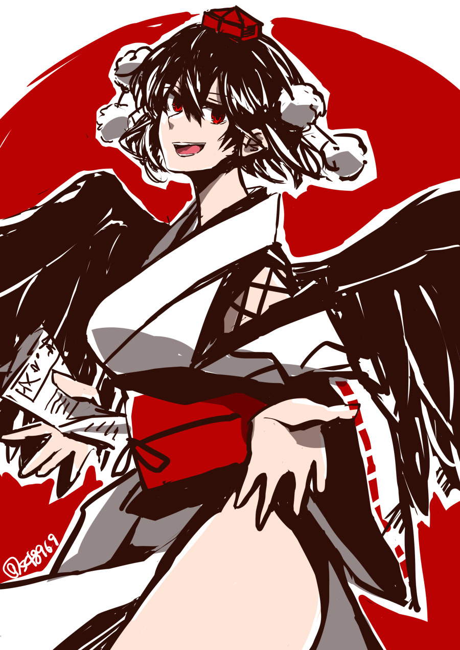 black_hair female high_resolution newspaper open_mouth pixiv_id_1024475 red_eyes shameimaru_aya short_hair solo touhou wings