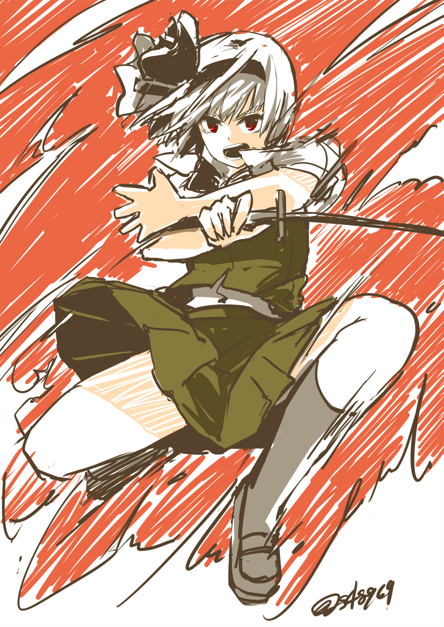 angry female high_resolution holding_weapon konpaku_youmu open_mouth pixiv_id_1024475 red_eyes short_hair solo sword touhou weapon white_hair