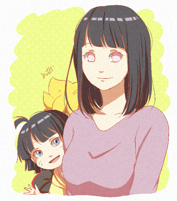 black_hair blonde child family female hyuuga_hinata looking_at_viewer male medium_hair mother mother_and_daughter mother_and_son naruto short_hair smile trio uzumaki_boruto uzumaki_himawari whiskers ysue-chan