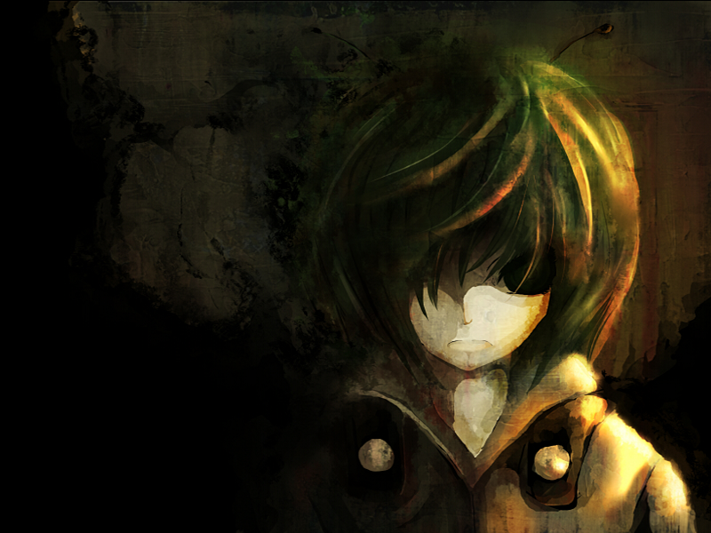 1girl androgynous antennae bad_id green_hair hair_over_one_eye reverse_trap solo tokoroten_(hmmuk) touhou wriggle_nightbug