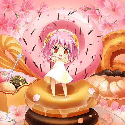 carnelian doughnut dress food food_as_clothes food_themed_clothes in_food lowres minigirl pink_hair short_hair