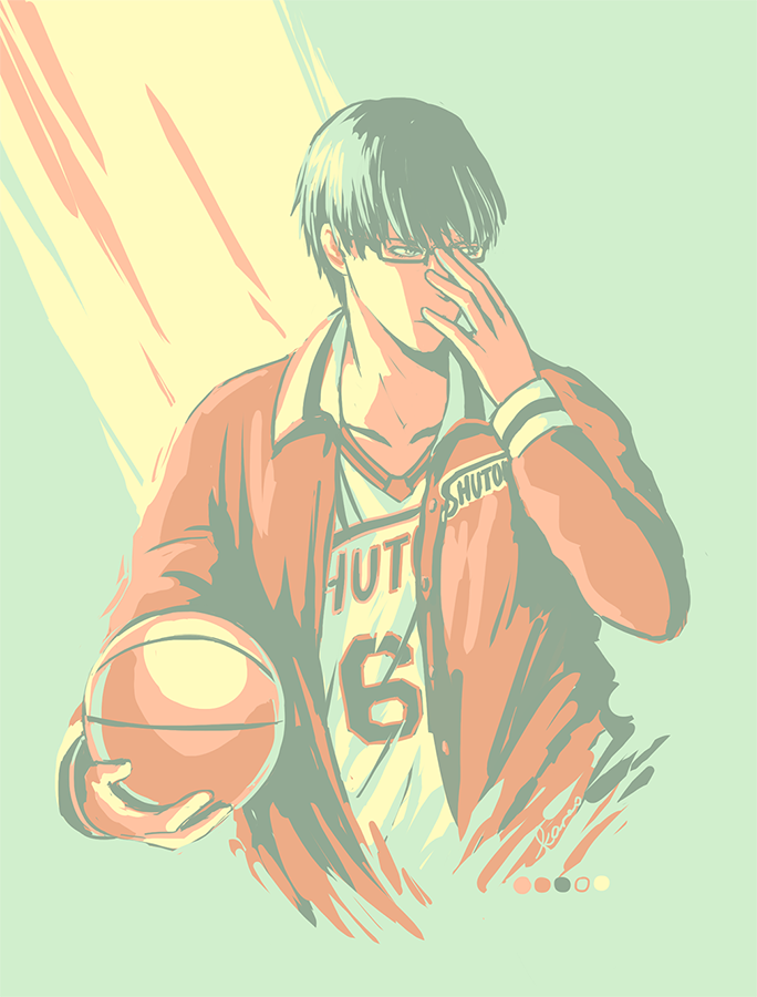 1boy adjusting_glasses basketball black_hair glasses gym_uniform jersey kamille_areopagita kuroko_no_basuke midorima_shintarou