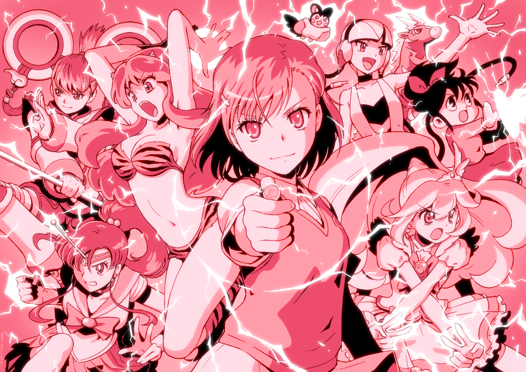 6+girls bikini bishoujo_senshi_sailor_moon breasts bunden_denko chihedo cleavage coin cure_peace dragon_kid electricity emolga hair_ornament hairpin headphones horns huang_baoling kamitsure_(pokemon) kino_makoto kise_yayoi long_hair lum magical_girl misaka_mikoto monochrome multiple_girls pink pokemon pokemon_(creature) pokemon_(game) pokemon_bw ponytail power_connection precure sailor_jupiter school_uniform skirt smile_precure! swimsuit tiara tiger_&amp;_bunny tiger_print to_aru_kagaku_no_railgun to_aru_majutsu_no_index urusei_yatsura zebstrika