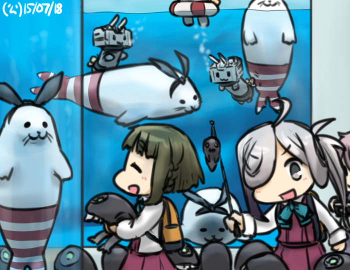 3girls aoba_(kantai_collection) kantai_collection multiple_girls ni-class_destroyer shimakaze_(kantai_collection) shimakaze_(seal) takanami_(kantai_collection)