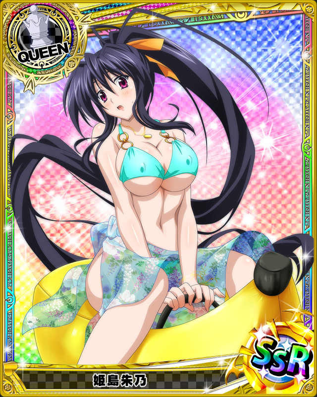 artist_request black_hair card_(medium) chess_piece high_school_dxd himejima_akeno jewelry long_hair long_ponytail necklace ponytail queen_(chess) swimsuit trading_cards very_long_hair