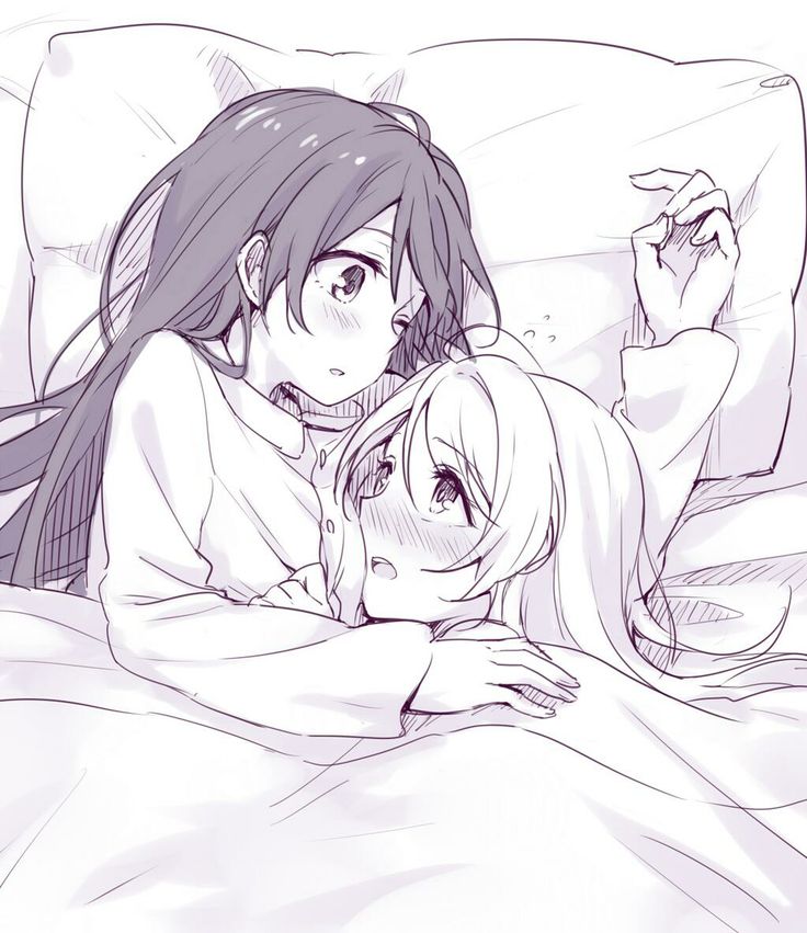 2girls artist_request bed blush long_hair love_live!_school_idol_project multiple_girls pillow smile tagme yuri