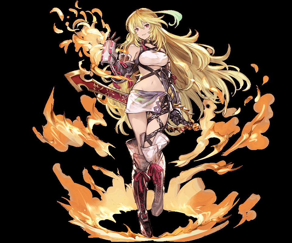bare_shoulders blonde_hair boots choker fire gradient_hair granblue_fantasy green_hair midriff milla_maxwell minaba_hideo multicolored_hair navel red_eyes skirt sword tales_of_(series) tales_of_xillia weapon