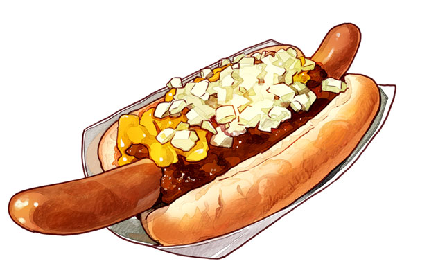 cheese chili food hot_dog momiji_mao no_humans original simple_background white_background