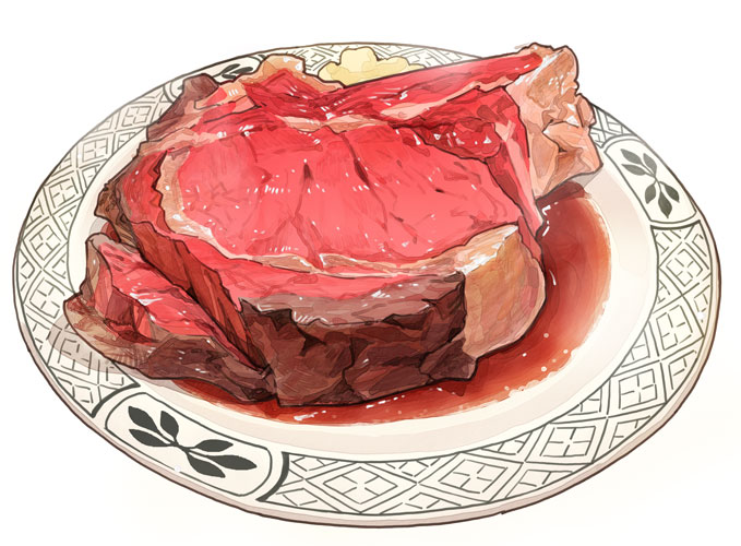 food meat momiji_mao no_humans original plate simple_background steak white_background