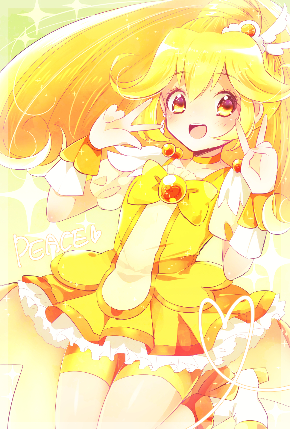 1girl artist_request blonde_hair blush cure_peace dress female happy kise_yayoi long_hair magical_girl ponytail smile_precure! solo source_request yellow_eyes