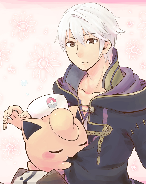 1boy balloon_(pokemon) bangs biting_clothes blush blush_stickers brown_eyes cat_ears closed_eyes collarbone commentary_request creatures_(company) fire_emblem fire_emblem:_kakusei game_freak hat human intelligent_systems jigglypuff male miuta my_unit_(fire_emblem:_kakusei) nintendo nurse_cap olm_digital pokemon pokemon_(anime) pokemon_(creature) pokemon_(game) reflet sora_(company) super_smash_bros. super_smash_bros._ultimate super_smash_bros_for_wii_u_and_3ds sweatdrop white_hair