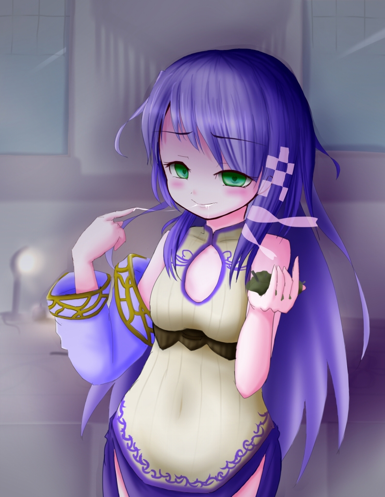 flower_knight_girl green_eyes koa_(artist) lavender_(flower_knight_girl) long_hair purple_hair saliva saliva_trail tagme