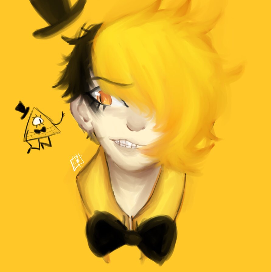 bill_cipher black_hair blonde_hair bow_tie gravity_falls one_eye pastelxix smiling top_hat