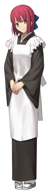 1girl apron brown_eyes hands_together kohaku looking_at_viewer maid official_art redhead short_hair smile solo transparent_background tsukihime
