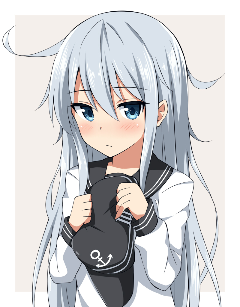 blue_eyes blue_hair blush dress hibiki_(kantai_collection) kantai_collection long_hair personification