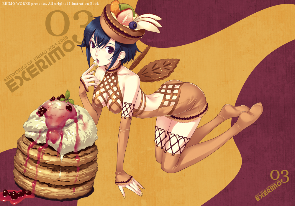blueberry cookie detached_sleeves eri_(erimo) food food_as_clothes food_themed_clothes fruit hat nishimura_eri original pancake strawberry thighhighs