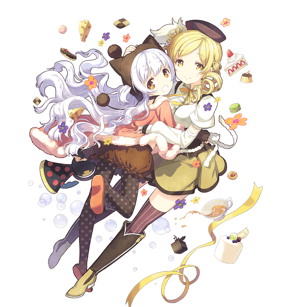 2girls artist_request beret blonde_hair boots brown_legwear bubble bubble_skirt cake candy checkerboard_cookie checkered cheese cookie corset cup dessert detached_sleeves drill_hair fingerless_gloves flower food fruit gloves hair_ornament hairpin hat hug instrument long_hair looking_at_viewer macaron magical_girl mahou_shoujo_madoka_magica mahou_shoujo_madoka_magica_movie momoe_nagisa multicolored_eyes multiple_girls mutual_hug official_art pantyhose pastry petting pleated_skirt polka_dot polka_dot_legwear pom_pom_(clothes) pudding puffy_sleeves ribbon ringed_eyes skirt slice_of_cake smile strawberry strawberry_shortcake striped striped_legwear swiss_cheese tea teacup thigh-highs tomoe_mami transparent_background trumpet twin_drills twintails two_side_up vertical-striped_legwear vertical_stripes whipped_cream white_hair yellow_eyes yellow_ribbon
