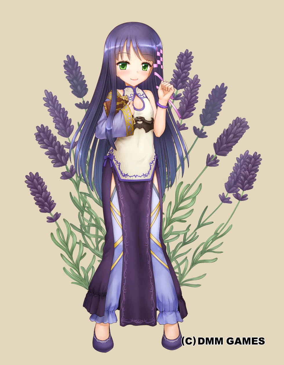 dress flower_knight_girl green_eyes highres lavender_(flower_knight_girl) long_hair purple_hair smile solo thigh-highs