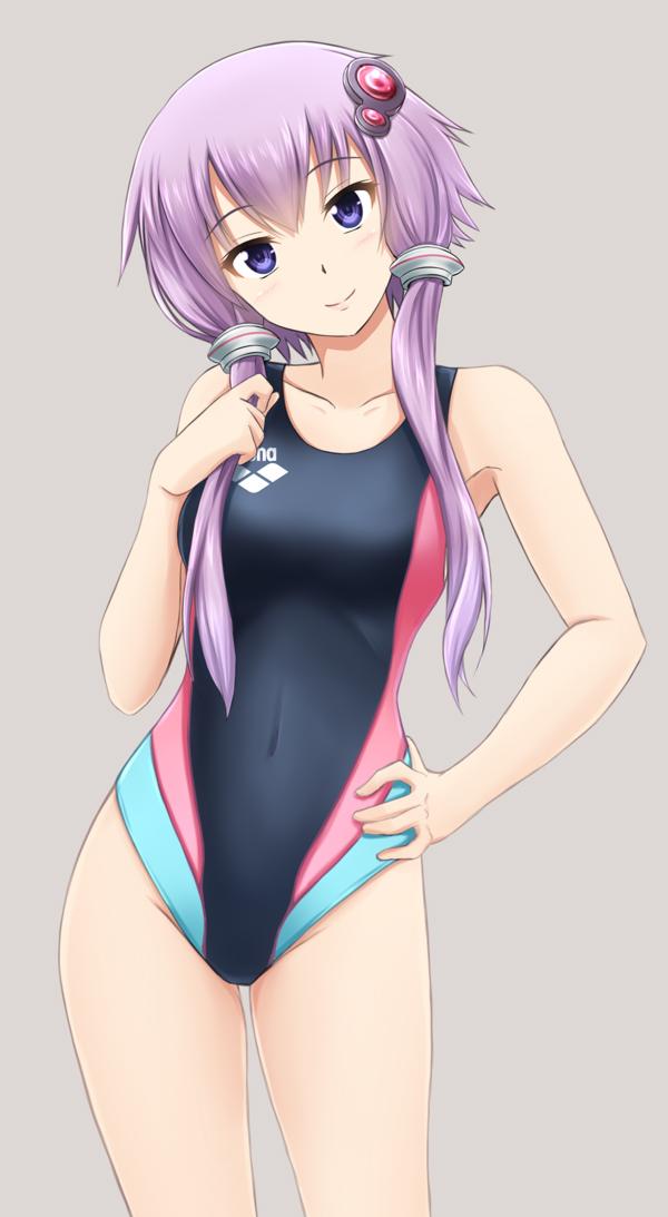 1girl competition_swimsuit fuuma_nagi long_hair one-piece_swimsuit purple_hair speedo_(company) standing swimsuit twintails violet_eyes vocaloid voiceroid yuzuki_yukari