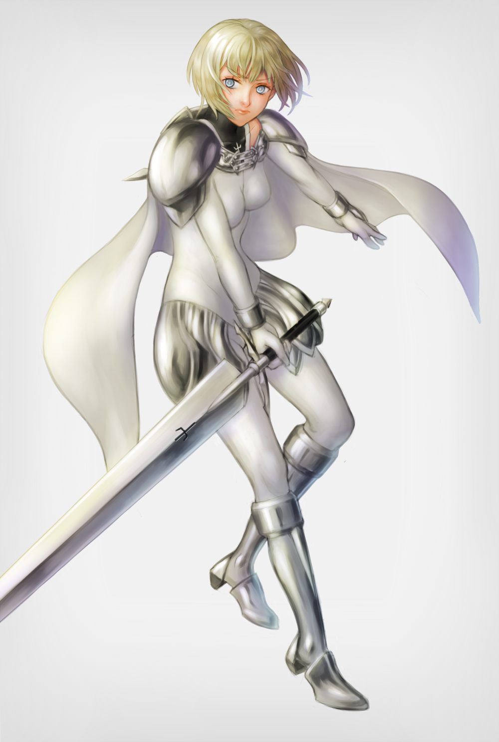 1girl armor blonde_hair clare_(claymore) claymore claymore_(sword grey_eyes highres solo sword weapon