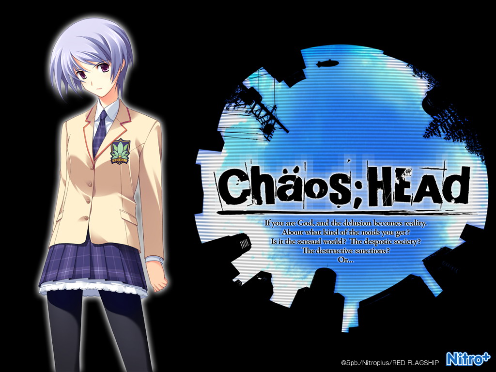 blue_hair chaos;head kishimoto_ayase seifuku short_hair skirt thigh-highs