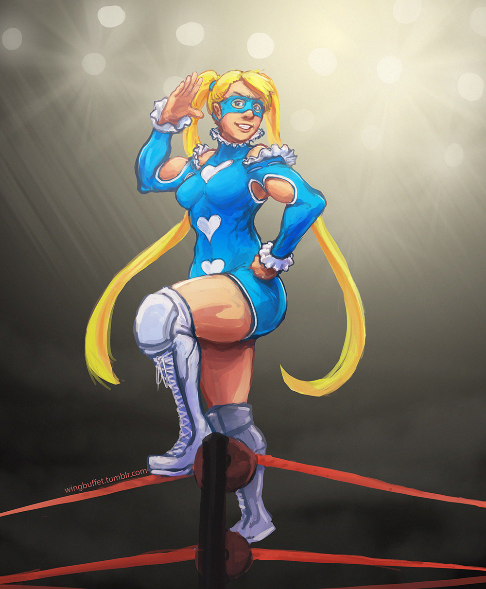 alternate_costume boots highres jumpsuit long_hair rainbow_mika redesign shorts smile street_fighter street_fighter_v twintails very_long_hair wingbuffet wrestling_outfit