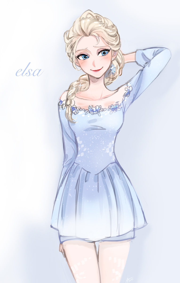 1girl alternate_costume ano_(sbee) blonde_hair blue_eyes braid elsa_(frozen) frozen_(disney) highres solo