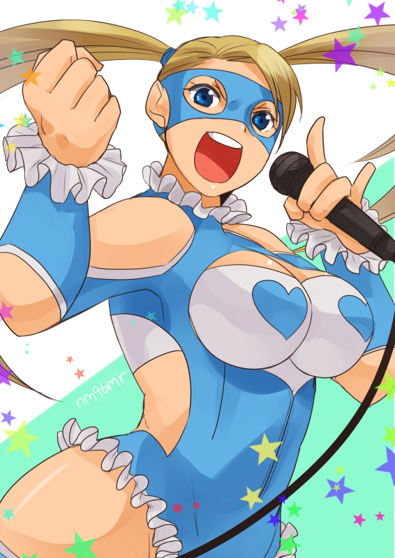bare_shoulders breasts frogcage leotard mask microphone rainbow_mika street_fighter street_fighter_zero street_fighter_zero_3 wrestling_outfit