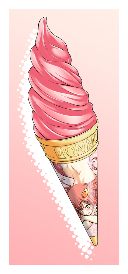 food hair_ornament hairclip ice_cream ice_cream_cone kouda_tomohiro miia_(monster_musume) monster_musume_no_iru_nichijou redhead white_border