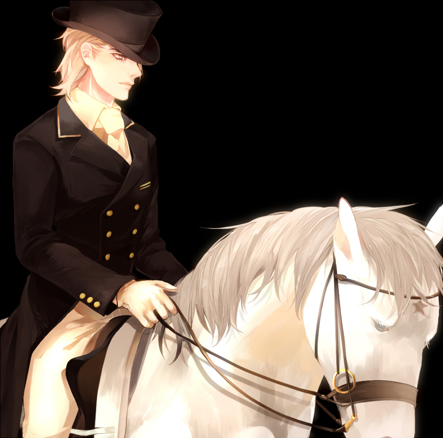 1boy blonde_hair dio_brando hat hertz_(tsuquart) horse jojo_no_kimyou_na_bouken solo top_hat