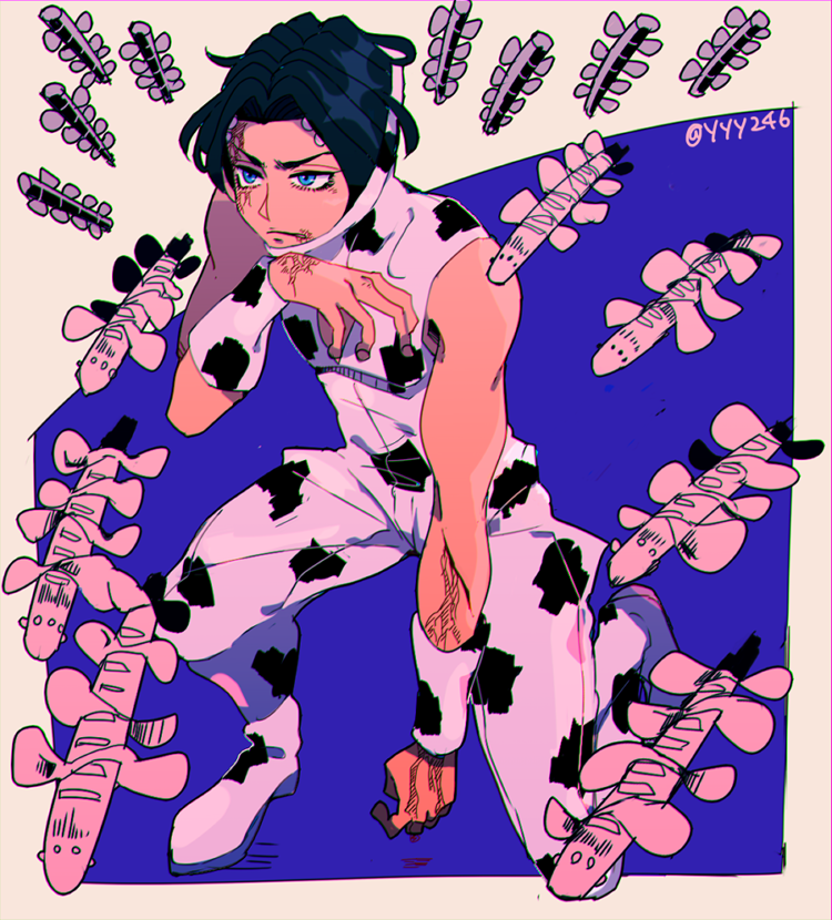 1boy black_hair jojo_no_kimyou_na_bouken rykiel sky_high_(stand) stand_(jojo) yyy246