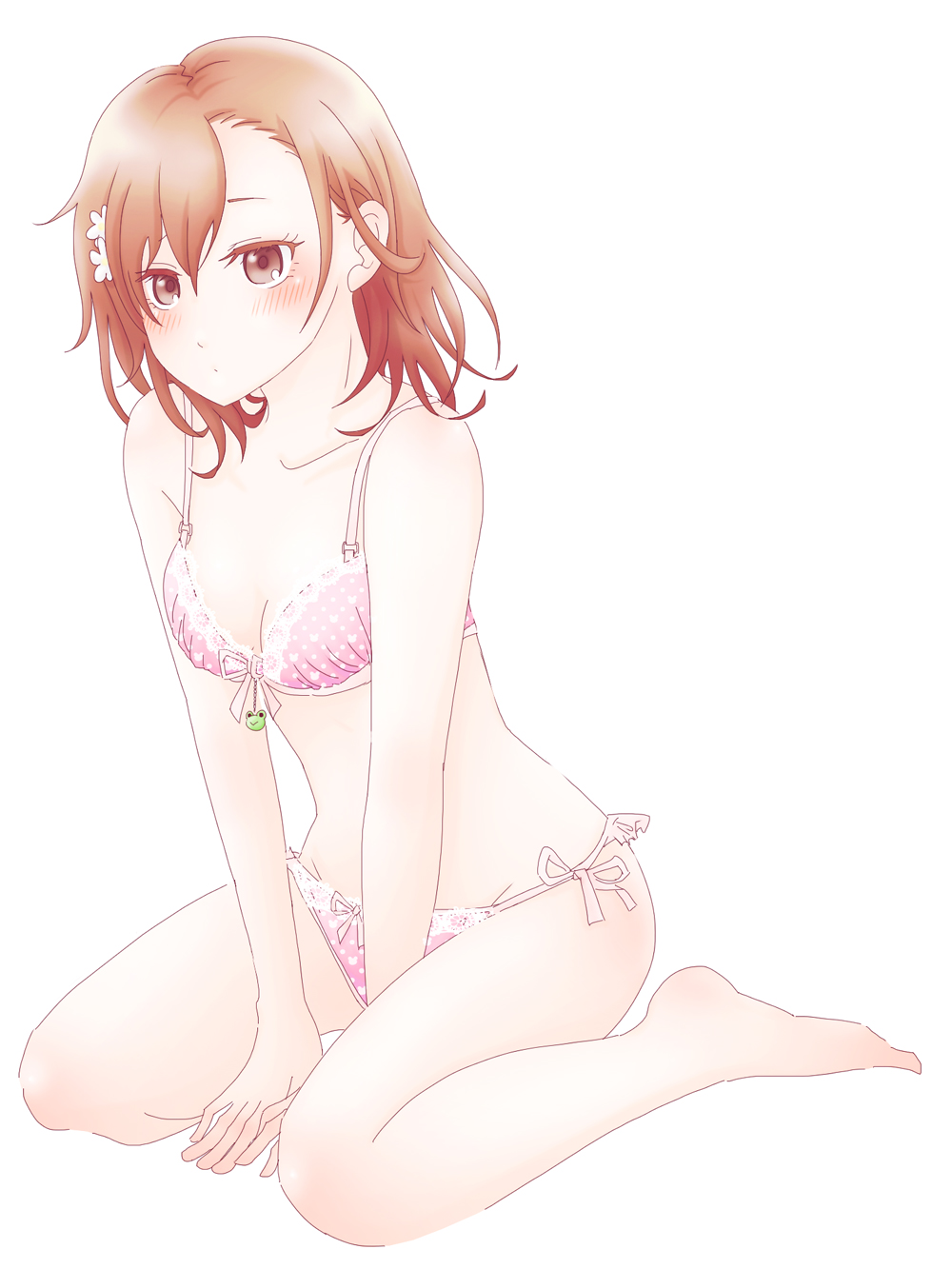 1girl bra brown_eyes brown_hair eye_(admixxxlife) highres misaka_mikoto panties short_hair sitting to_aru_kagaku_no_railgun to_aru_majutsu_no_index underwear wariza