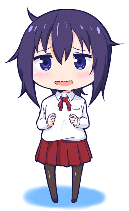 1girl black_legwear chibi himouto!_umaru-chan long_hair looking_at_viewer masaki_itsuki motoba_kirie pantyhose ponytail purple_hair simple_background skirt smile solo violet_eyes wavy_mouth white_background