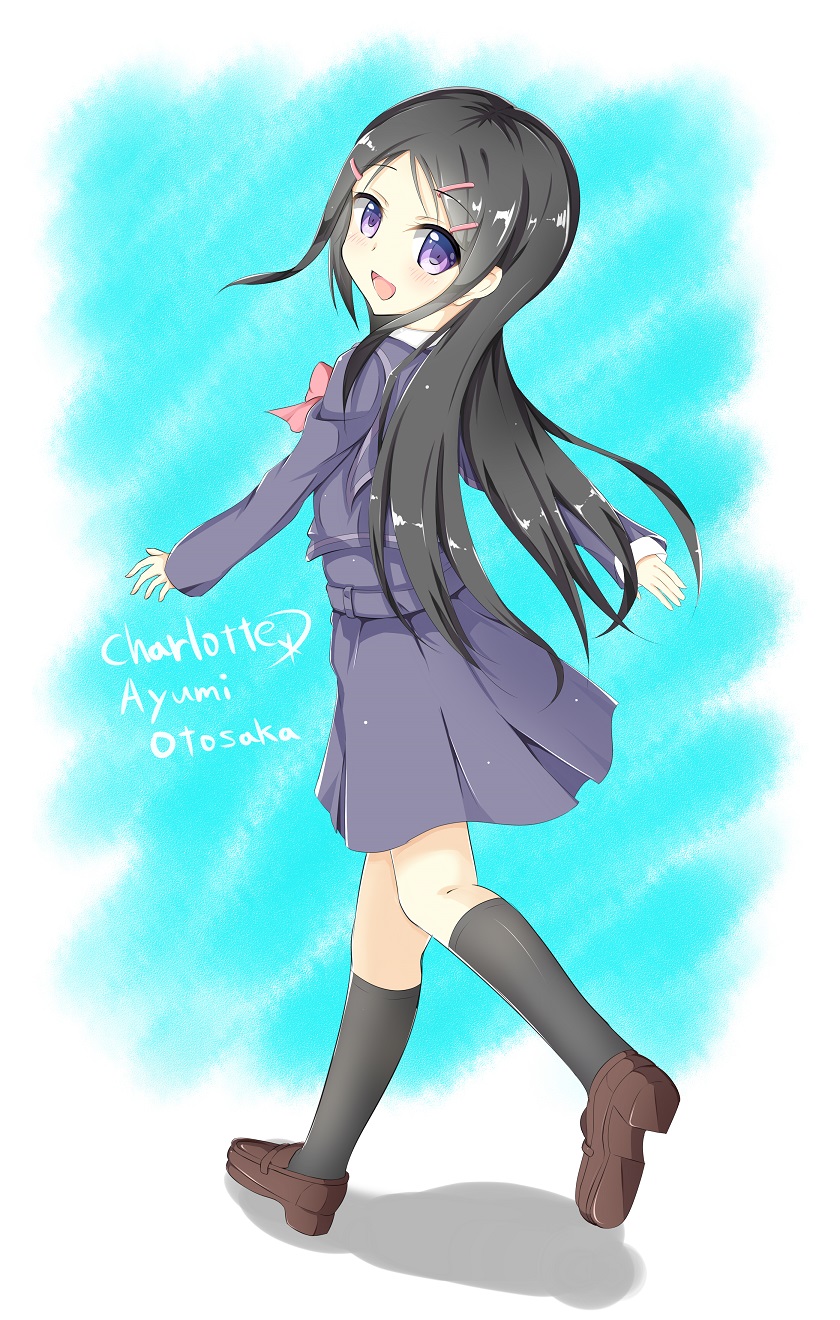1girl black_hair borumete charlotte_(anime) highres long_hair otosaka_ayumi school_uniform violet_eyes
