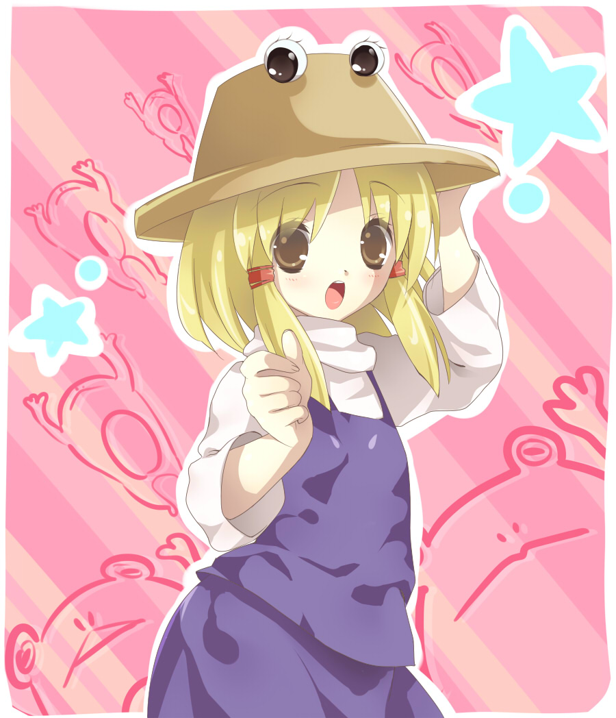 blonde_hair brown_eyes eyes hat moriya_suwako nozumi short_hair solo star tokira_nozumi touhou yellow_eyes