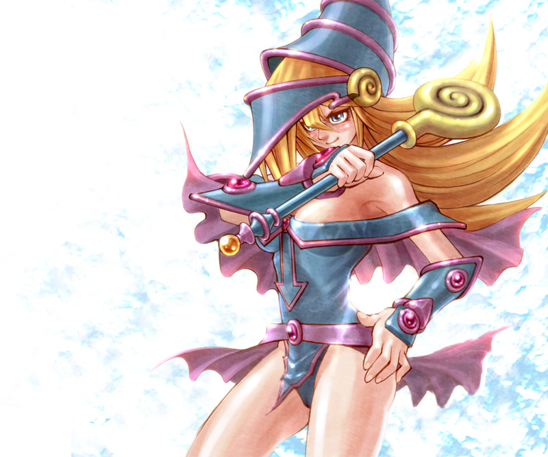 blonde_hair blue_eyes choker dark_magician_girl hat helm helmet hisigata solo wand witch_hat wizard_hat yu-gi-oh! yuu-gi-ou yuu-gi-ou_duel_monsters