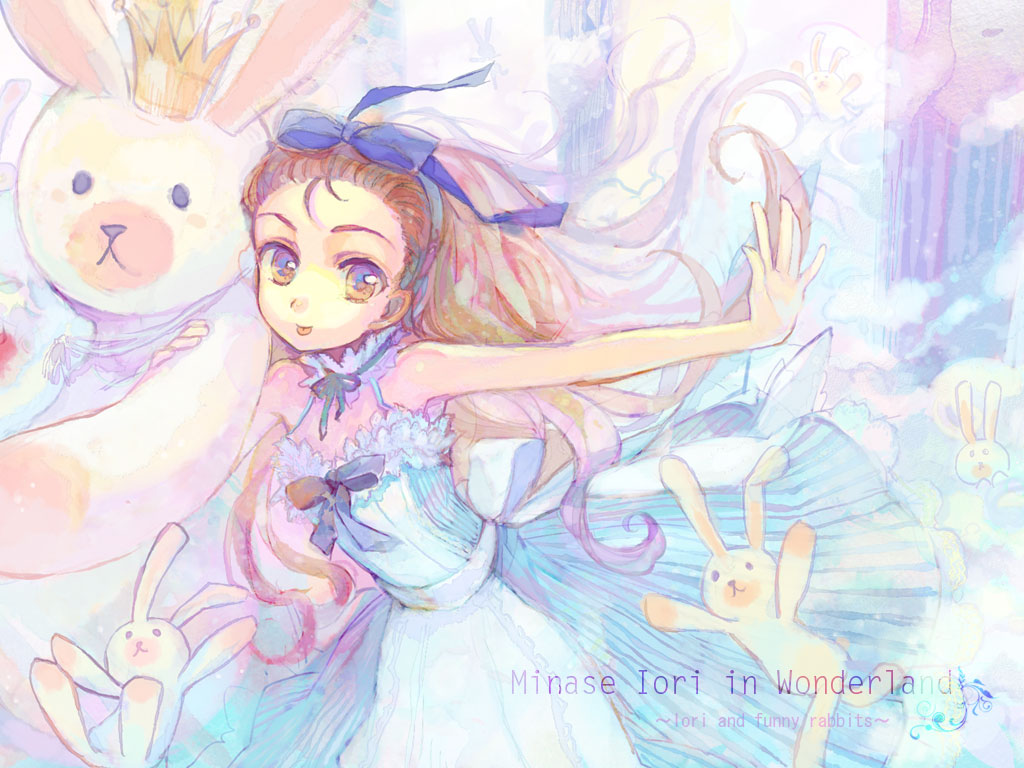 ame_yamori bare_shoulders bunny dress idolmaster minase_iori rabbit solo stuffed_animal stuffed_toy